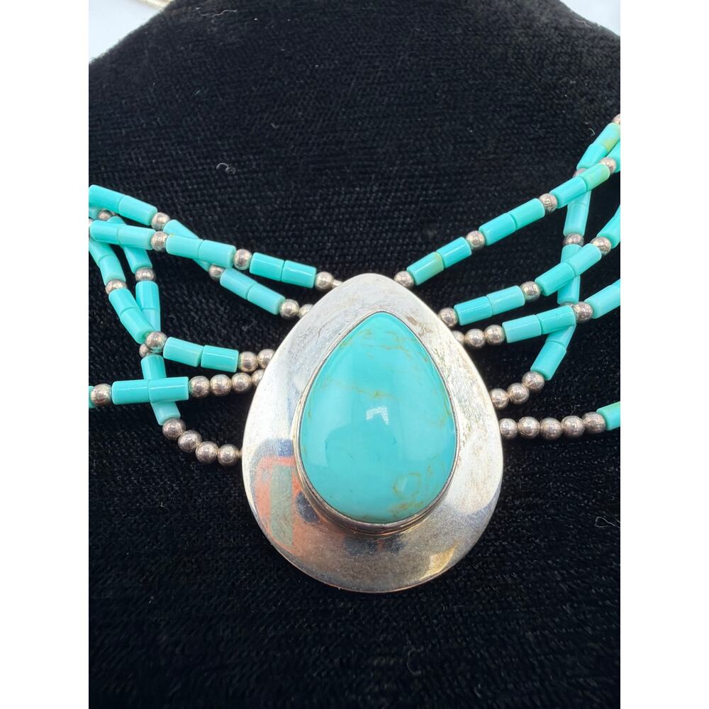 Vintage Liquid Silver Multi Strand Turquoise Necklace - Picture 2 of 4